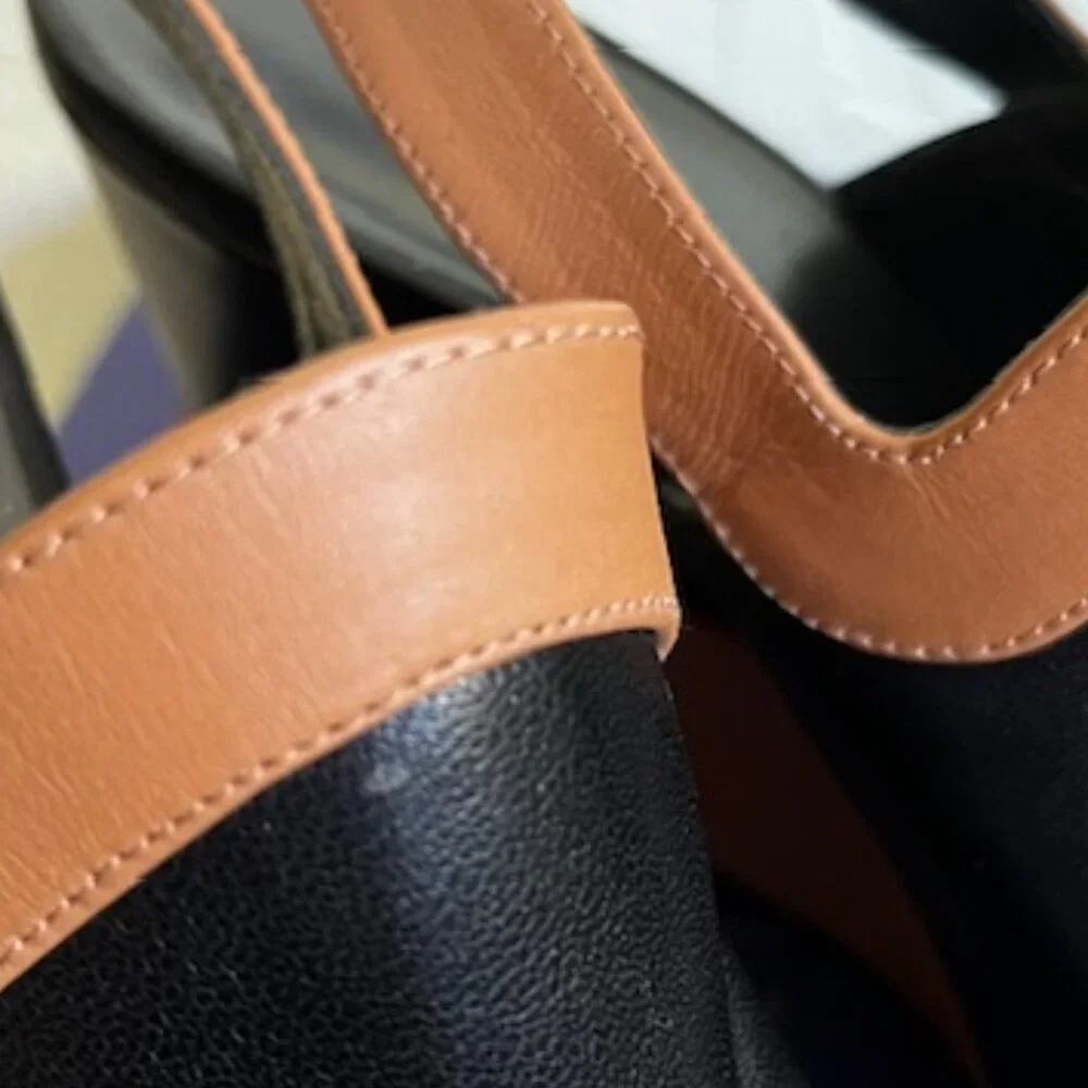 Stuart Weitzman Black and Tan Leather Wedge Sandals